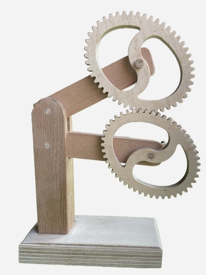 Holzmechanik mit zwei ovalen Zahnrädern